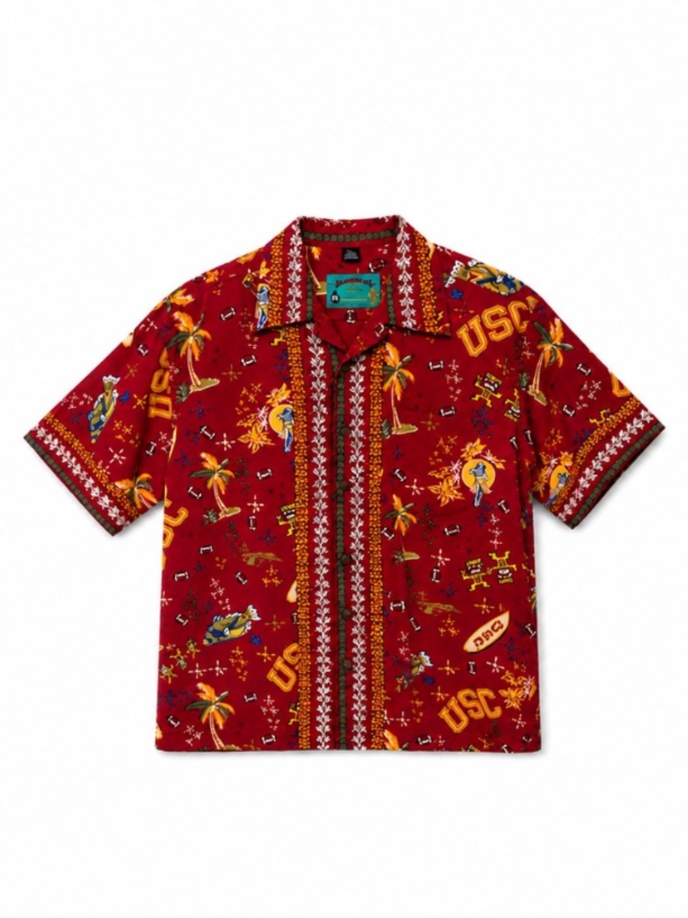 Beach Dude Inc USC Trojans Hawaiian  Button Front Shirt Size Large EUC!